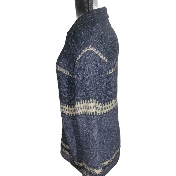 Vintage Maggie Blue and White Knit Zip Up Cardigan M - Picture 4 of 6